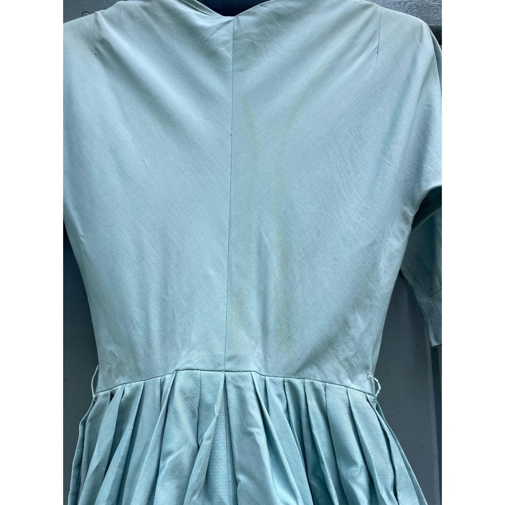 Vintage‎ 50s Seafoam Blue Portrait Collar Dress. Bow Tulle Crinoline Fair - Picture 4 of 11